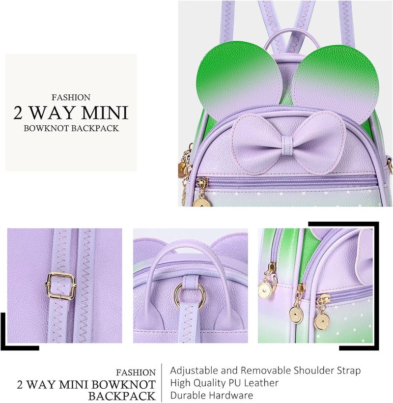 KL928 Girls Mini Backpack Bowknot Polka Dot Cute Small Daypacks Convertible Shoulder Bag Purse for Women - Image 3